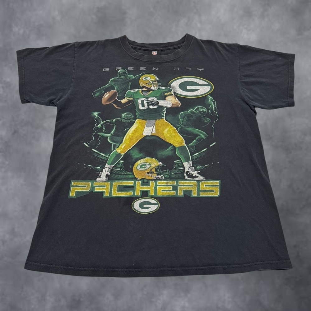 Vintage Green Bay Packers Graphic T Shirt Mens Large Black NFL Football Tee